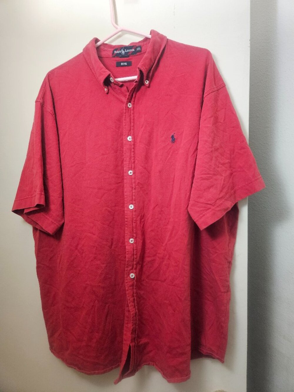 Ralph Lauren Shirt Mens Big 2XB Short Sleeve Red Button-Down Soft Cotton 90s Vtg